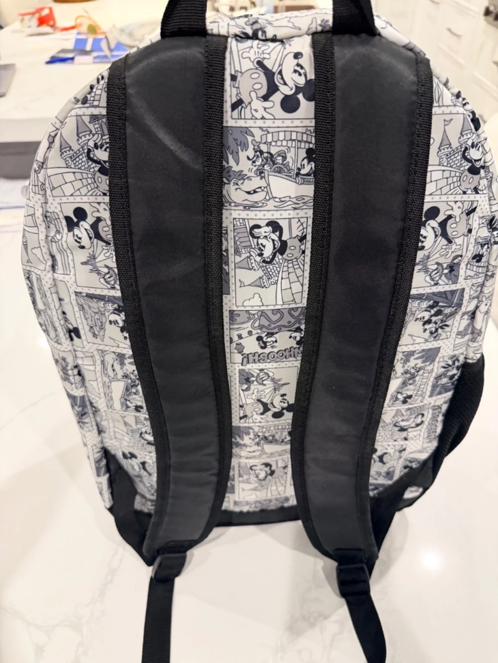 Disney Parks Original Mickey Mouse Comic Print Backpack Black White - NWT